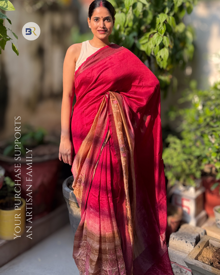Prem Sarovar Red Chanderi Saree