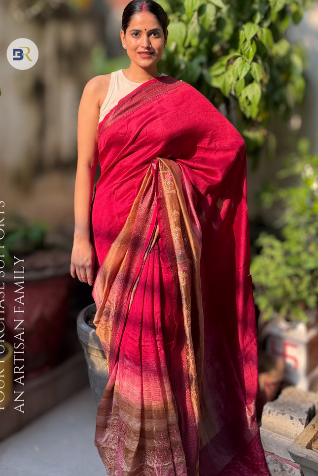 Prem Sarovar Red Chanderi Saree