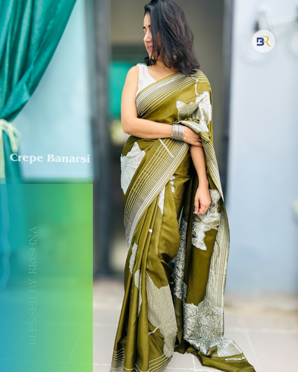 Kamyavan Green Banarasi Crepe Saree