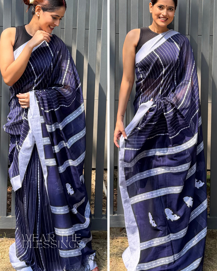 Radha Krishna Blue Handloom Saree