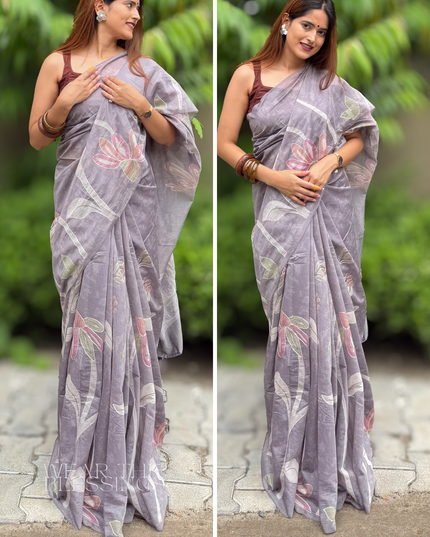 Tulsimala Lavender Grey Chanderi Saree