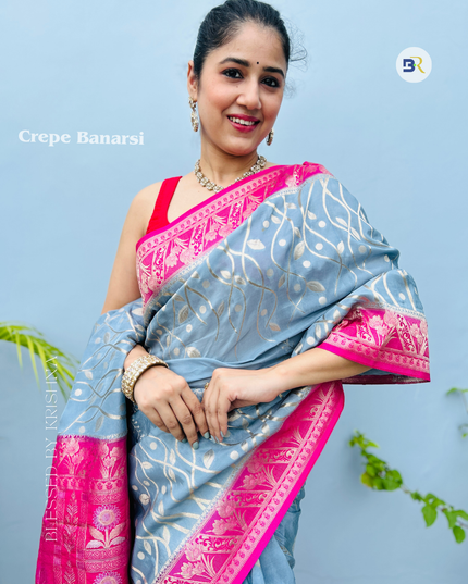 Bahulavana Blue Banarasi Crepe Saree