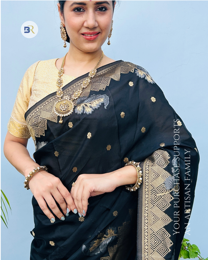 Bhadravan Black Banarasi Crepe Saree