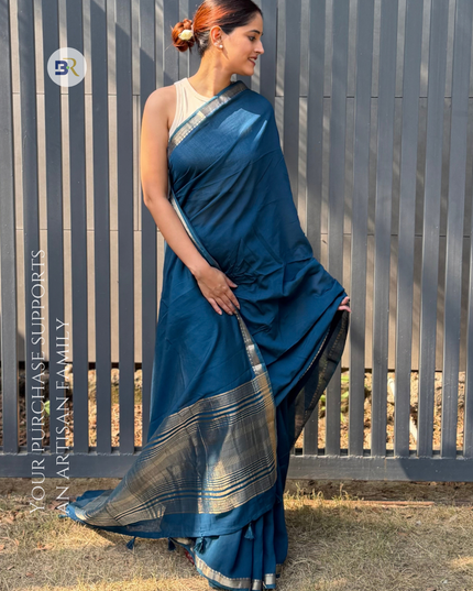 Braj Rani Teal Blue Banarasi Saree