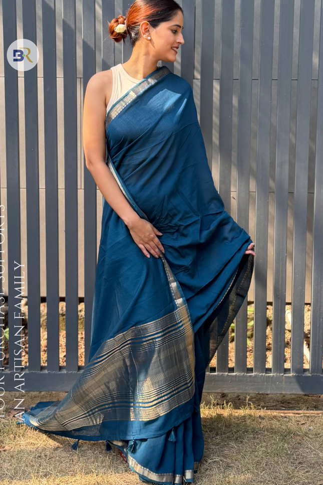 Braj Rani Teal Blue Banarasi Saree