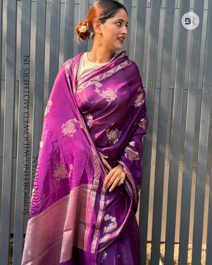 Chandra Sarovar Deep Purple Banarasi Saree
