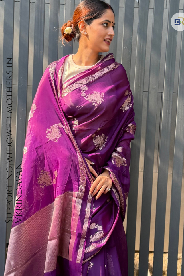 Chandra Sarovar Deep Purple Banarasi Saree