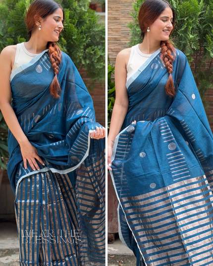 Radha Mohan Blue Handloom Saree