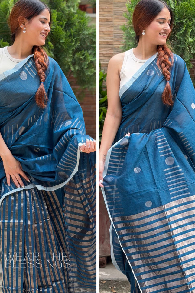 Radha Mohan Blue Handloom Saree