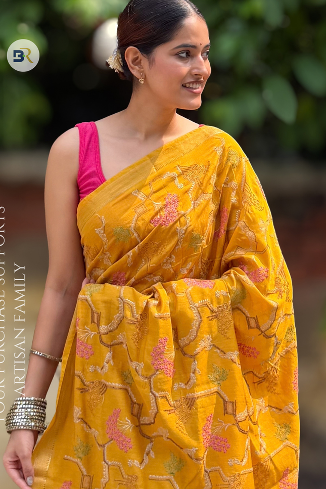 Peeli Pokhar Silk Embroidered Saree