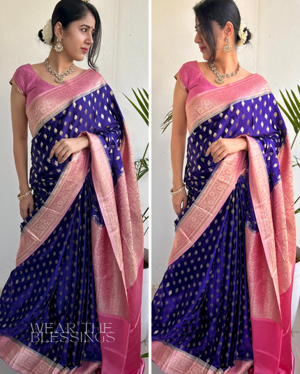 Krishn Archnam Blue Banarasi Crepe Saree