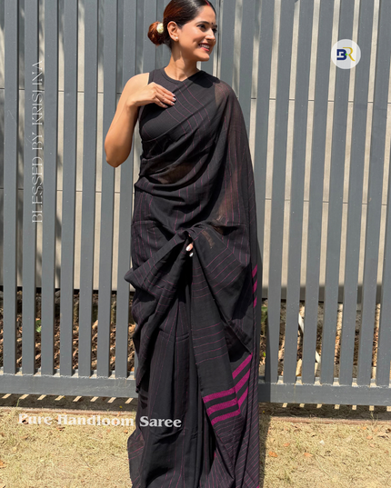 Radha Vallabh Black Handloom Saree
