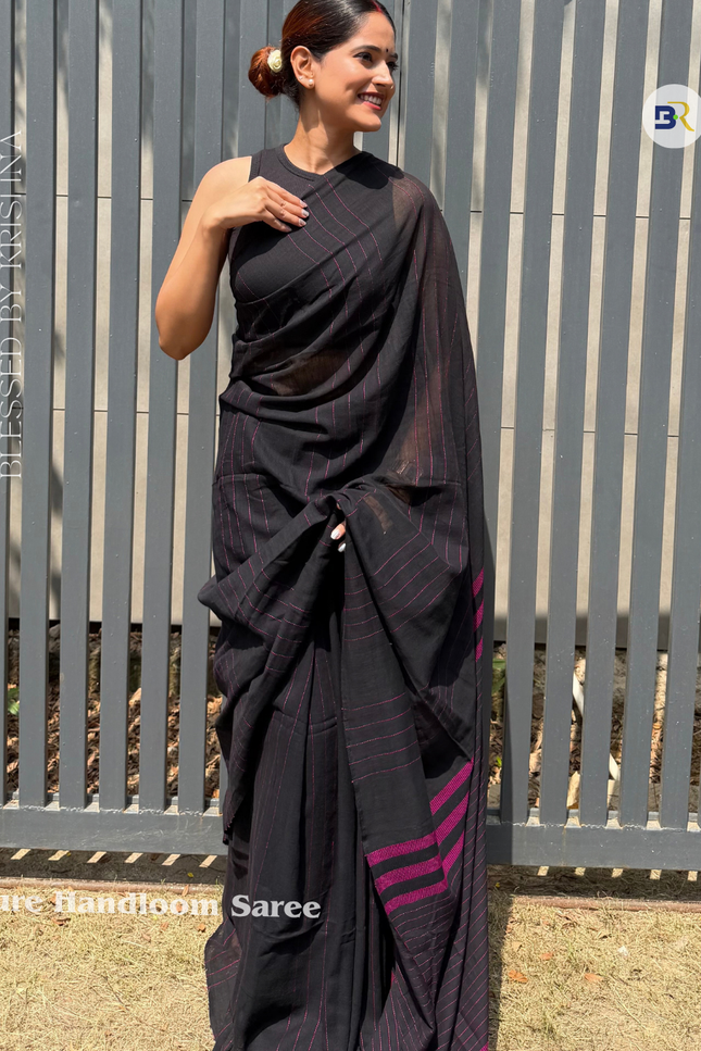 Radha Vallabh Black Handloom Saree