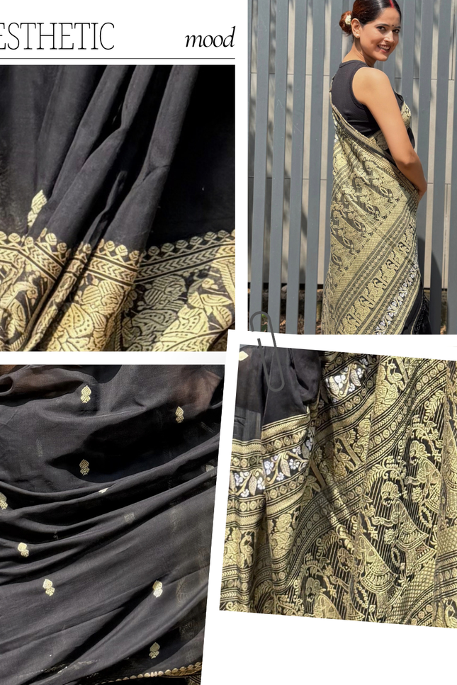 Radha Sakshi Gopal Black Handloom Saree