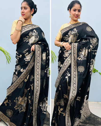 Raasvarn Black Banarasi Crepe Saree