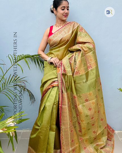 Braj Mohini Green Banarasi Silk Saree