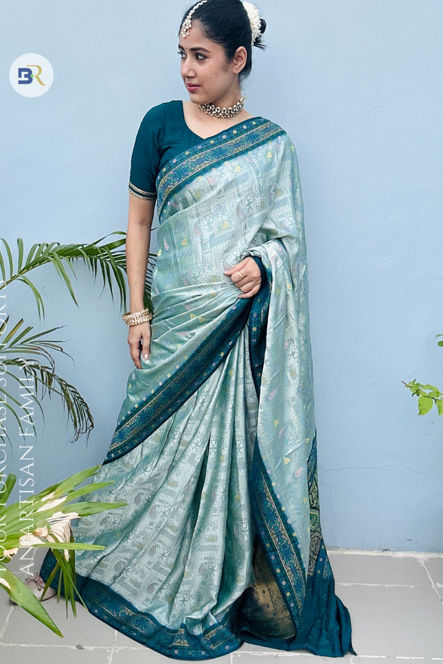 Raas Manjri Teal Banarasi Saree