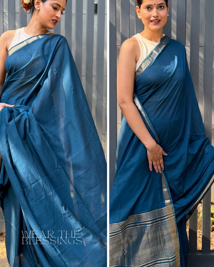 Braj Rani Teal Blue Banarasi Saree