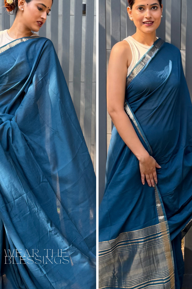 Braj Rani Teal Blue Banarasi Saree