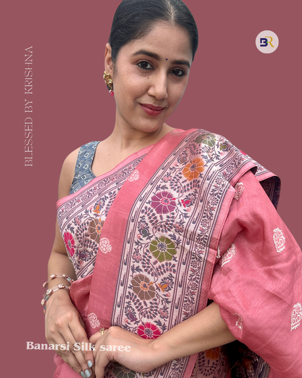 Krishna Prem Pink Tussar Saree