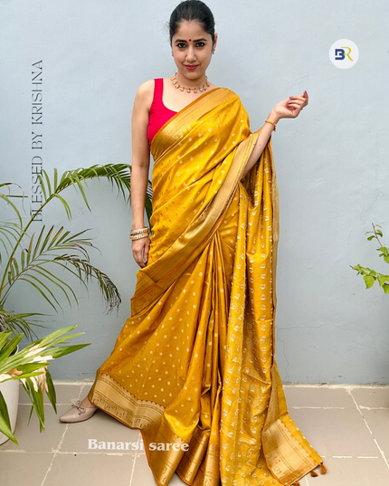 Gopi Geet Yellow Banarasi Silk Saree