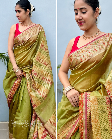 Braj Mohini Green Banarasi Silk Saree