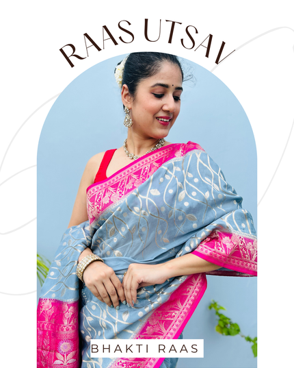 Bahulavana Blue Banarasi Crepe Saree