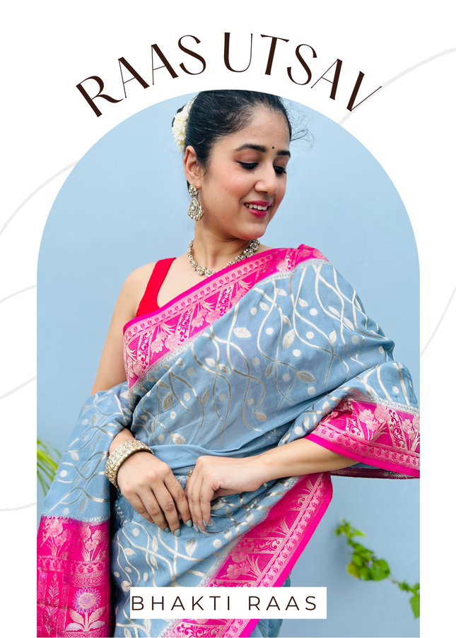 Bahulavana Blue Banarasi Crepe Saree