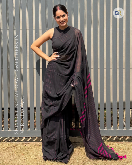 Radha Vallabh Black Handloom Saree