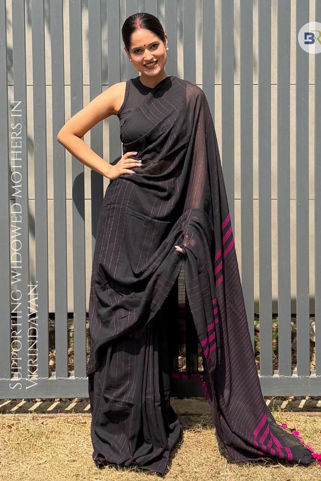 Radha Vallabh Black Handloom Saree