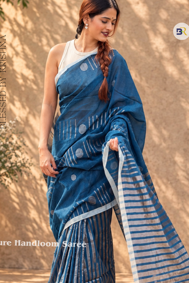 Radha Mohan Blue Handloom Saree