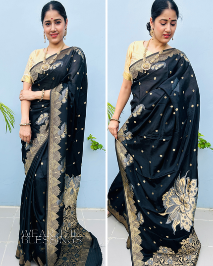 Bhadravan Black Banarasi Crepe Saree