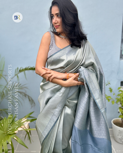 Radha Madan Mohan Grey Kanjivaram Saree