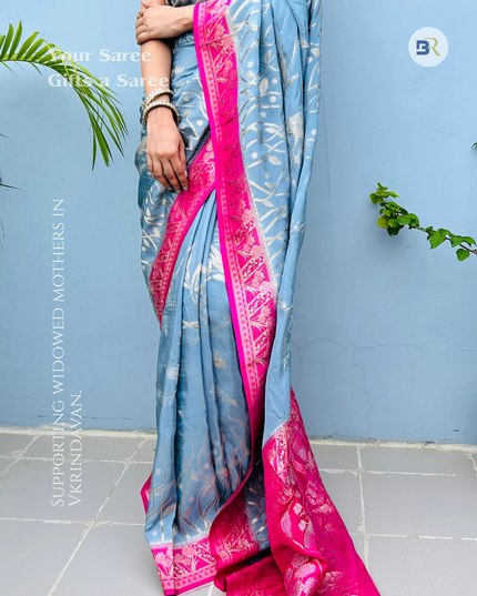 Bahulavana Blue Banarasi Crepe Saree