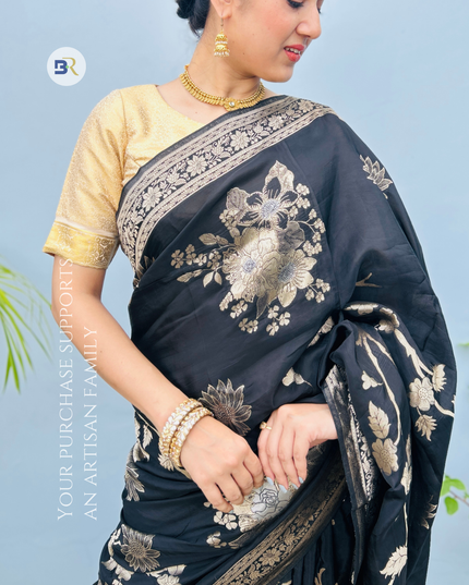 Raasvarn Black Banarasi Crepe Saree