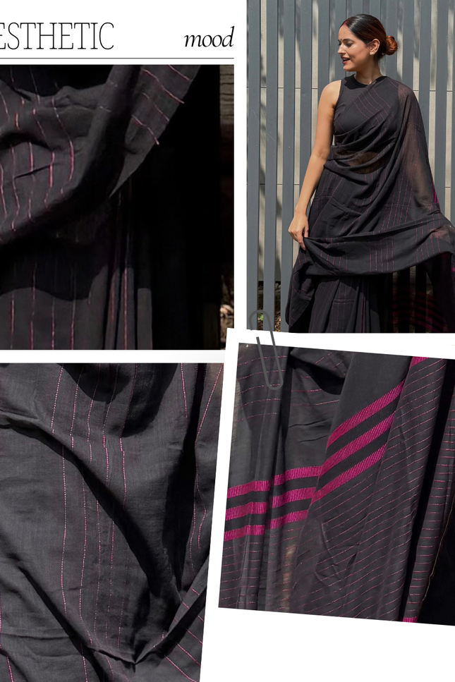 Radha Vallabh Black Handloom Saree