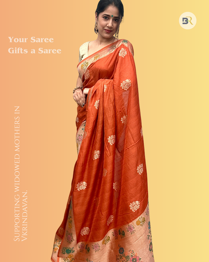 Vraj Rasika Tussar Banarasi Orange Saree