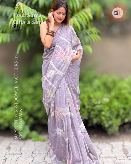 Tulsimala Lavender Grey Chanderi Saree