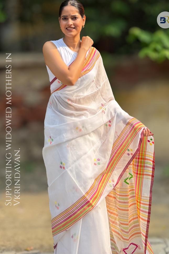 Radha Govind White Handloom Saree