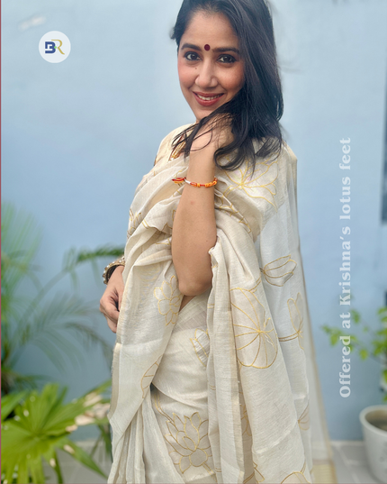 Shwet Raas White Tissue Linen Banarasi Saree