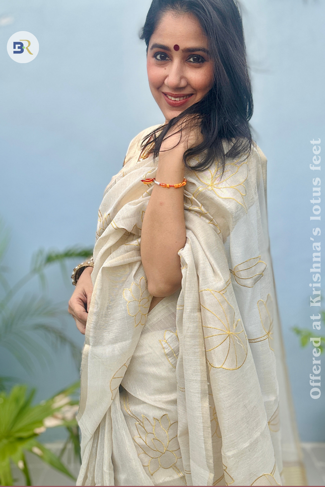 Shwet Raas White Tissue Linen Banarasi Saree