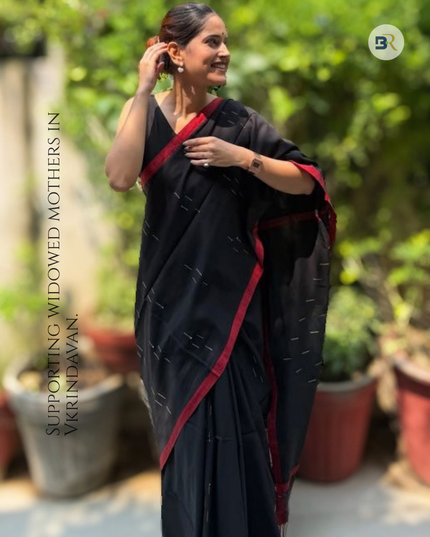 Radha Damodar Black Handloom Saree
