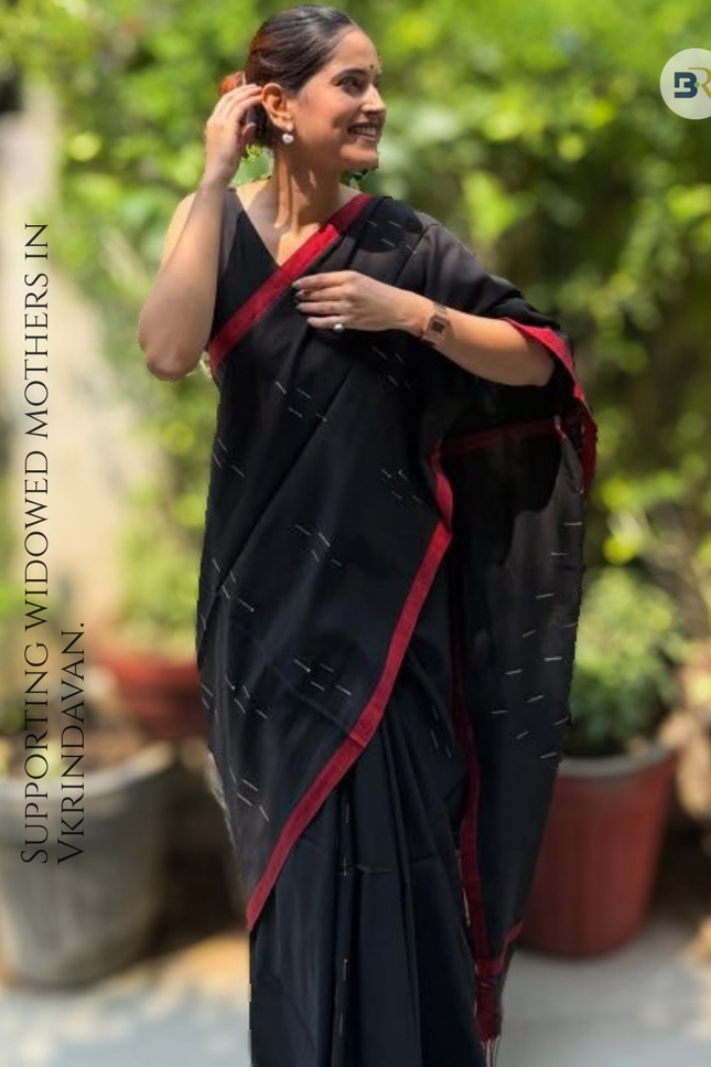 Radha Damodar Black Handloom Saree