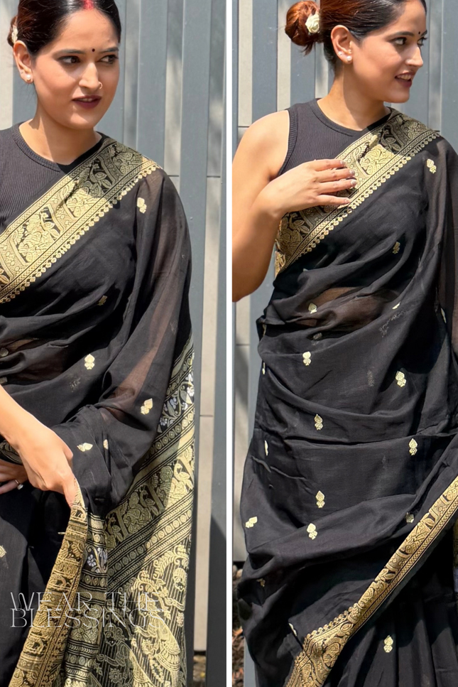 Radha Sakshi Gopal Black Handloom Saree