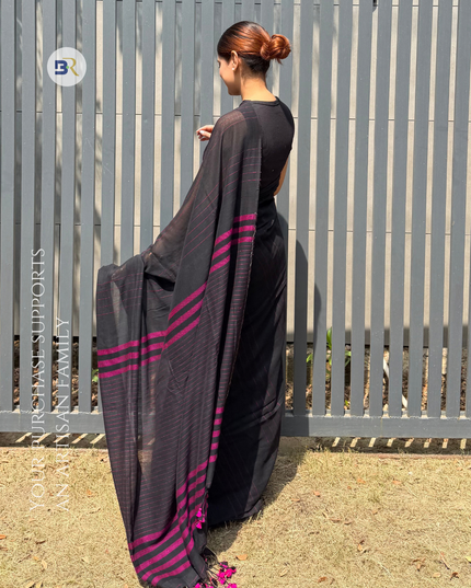 Radha Vallabh Black Handloom Saree