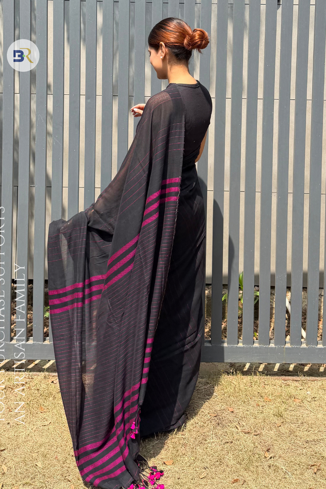 Radha Vallabh Black Handloom Saree