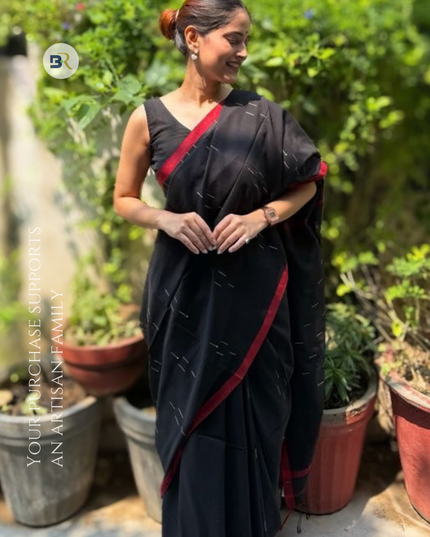 Radha Damodar Black Handloom Saree