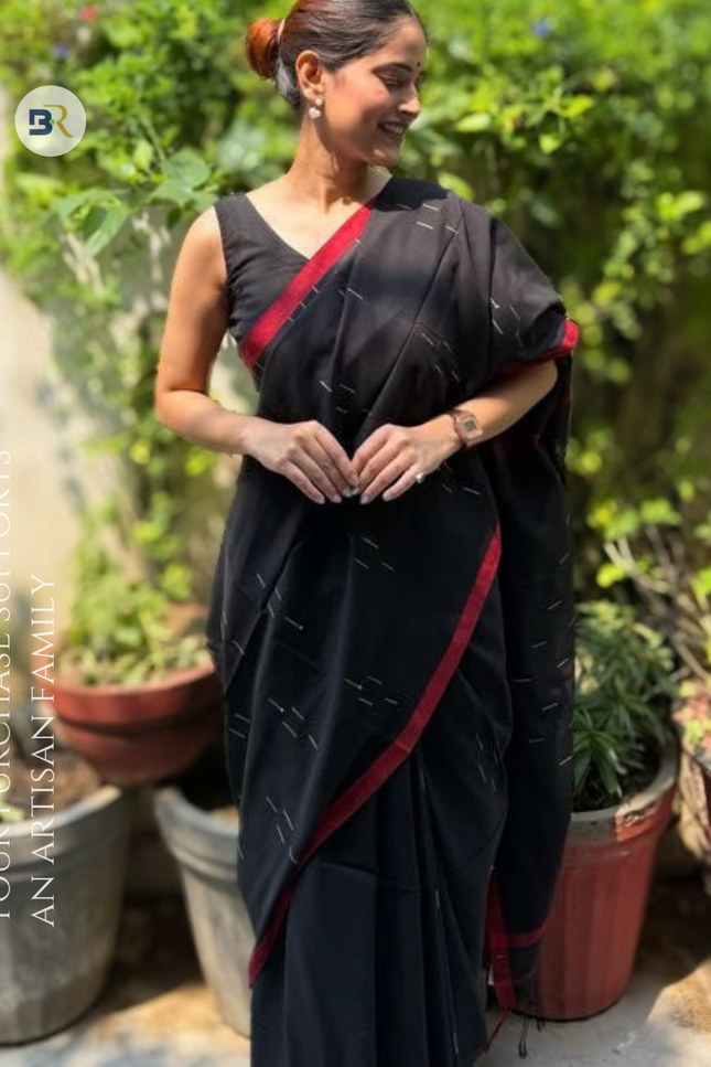 Radha Damodar Black Handloom Saree