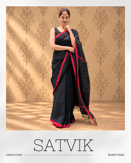 Radha Damodar Black Handloom Saree