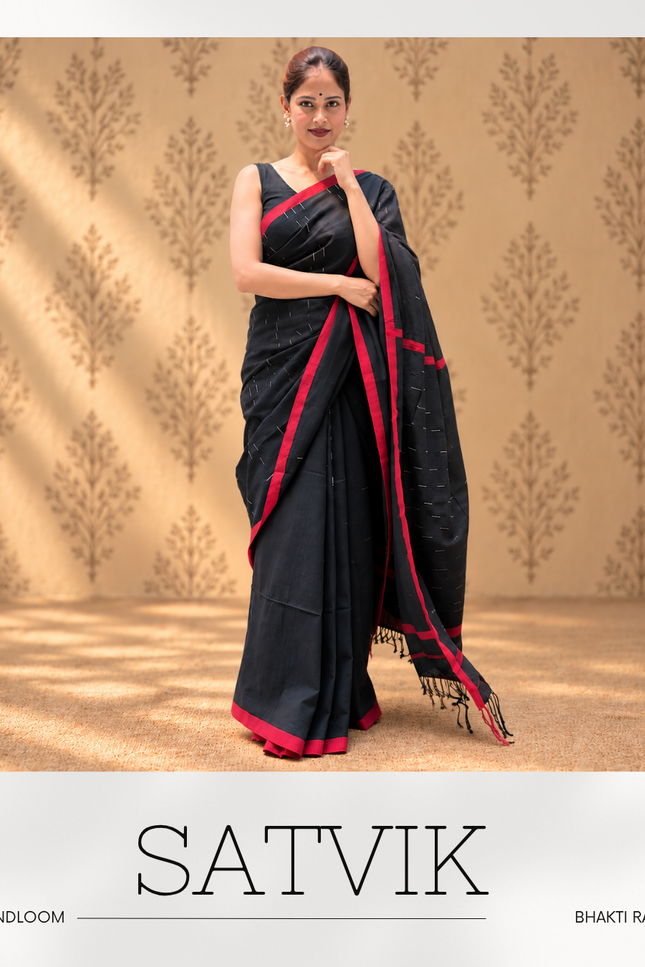 Radha Damodar Black Handloom Saree